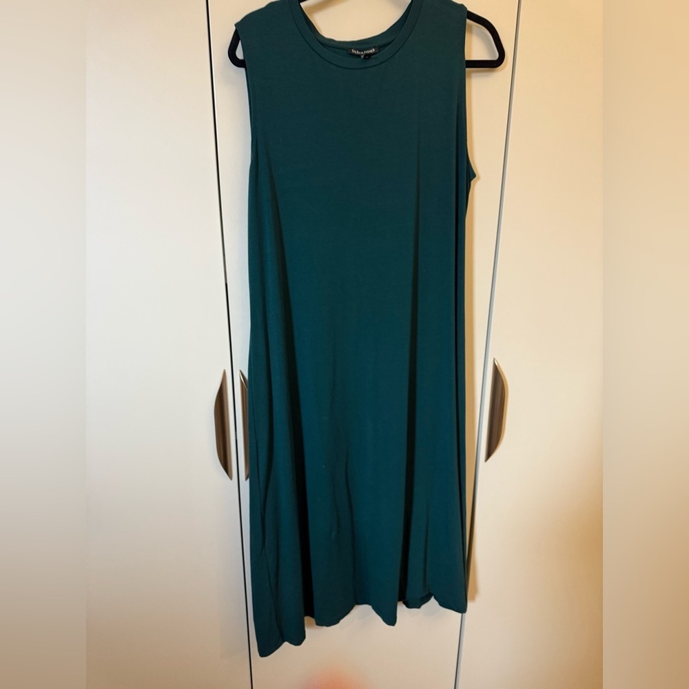 Eileen Fisher Sleeveless Teal Midi Dress Size L NWOT